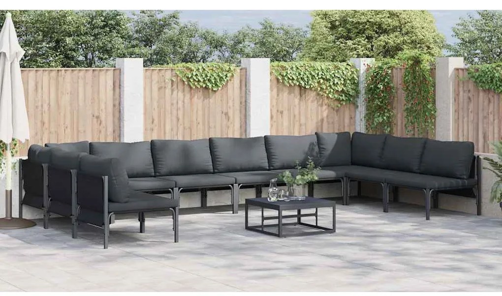 vidaXL Σετ Καναπέ Κήπου με μαξιλάρι 11 pcs Μαύρο Ατσάλι