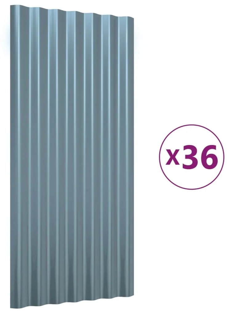 vidaXL Πάνελ Οροφής 36 τεμ. Γκρι 80 x 36 εκ. Γαλβανισμένος χάλυβας