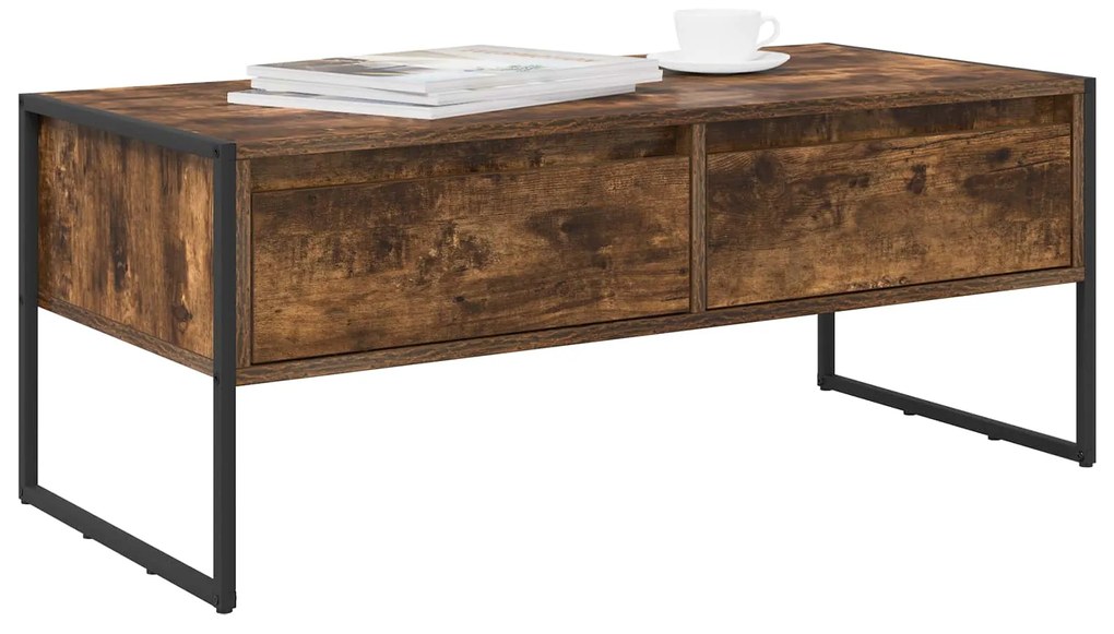 vidaXL Τραπεζάκι σαλονιού με συρτάρι Καπνιστό Δρύς 100 x 46 x 40 εκ