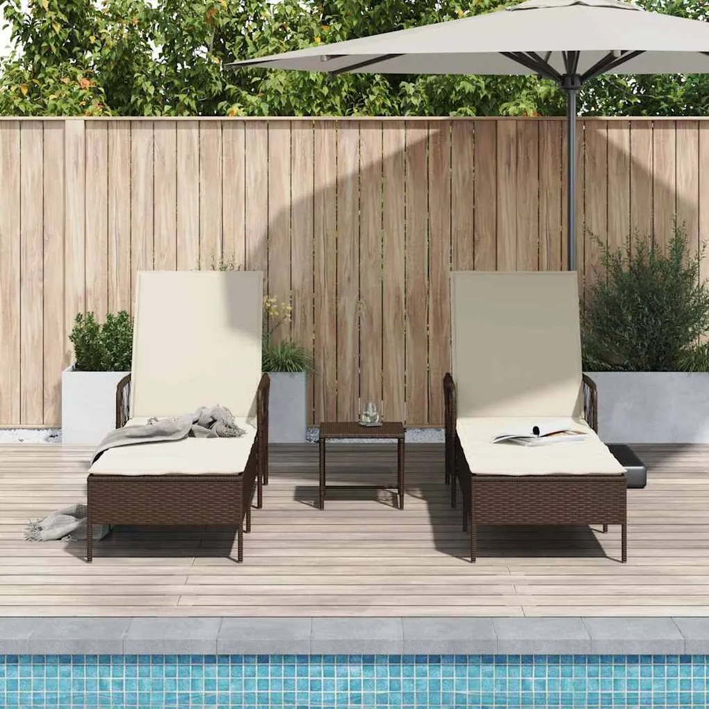 vidaXL Ξαπλώστρα 2-πρόσωπο 2 pcs Καφέ 35 x 35 x 32 εκ. συνθετικό ρατάν