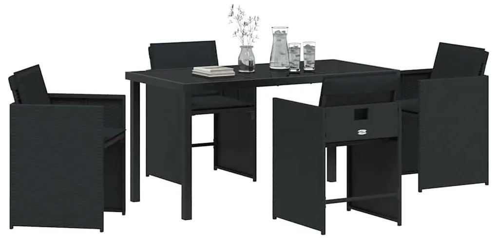 vidaXL Σέτ φαγητού για κήπο με μαξιλάρι 5 pcs Μαύρο συνθετικό ρατάν
