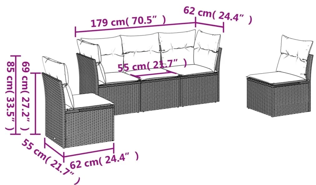 vidaXL Σετ Καναπέ Κήπου 5 τεμ. Μπεζ Συνθετικό Ρατάν με Μαξιλάρι