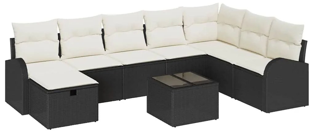 vidaXL Σετ Καναπέ Κήπου με μαξιλάρι 9 pcs Μαύρο Πολυ ράταν