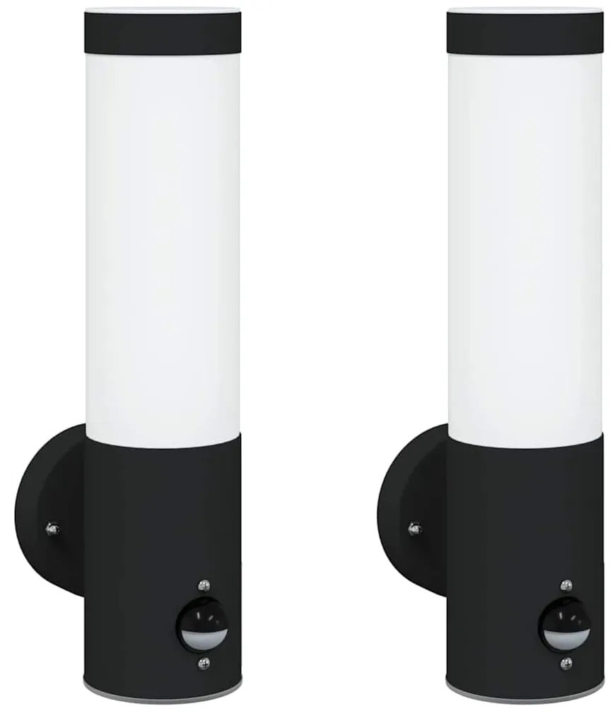 vidaXL Εξωτερικά Φωτιστικά Τοίχου 2 pcs Μαύρο 12 x 7.5 x 29 εκ