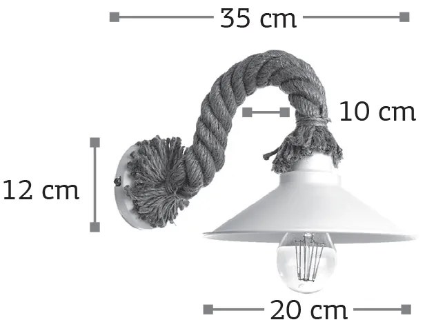 Επιτοίχιο φωτιστικό από καφέ σχοινί και λευκό μέταλλο 1XE27 D:35cm (43351-WH)