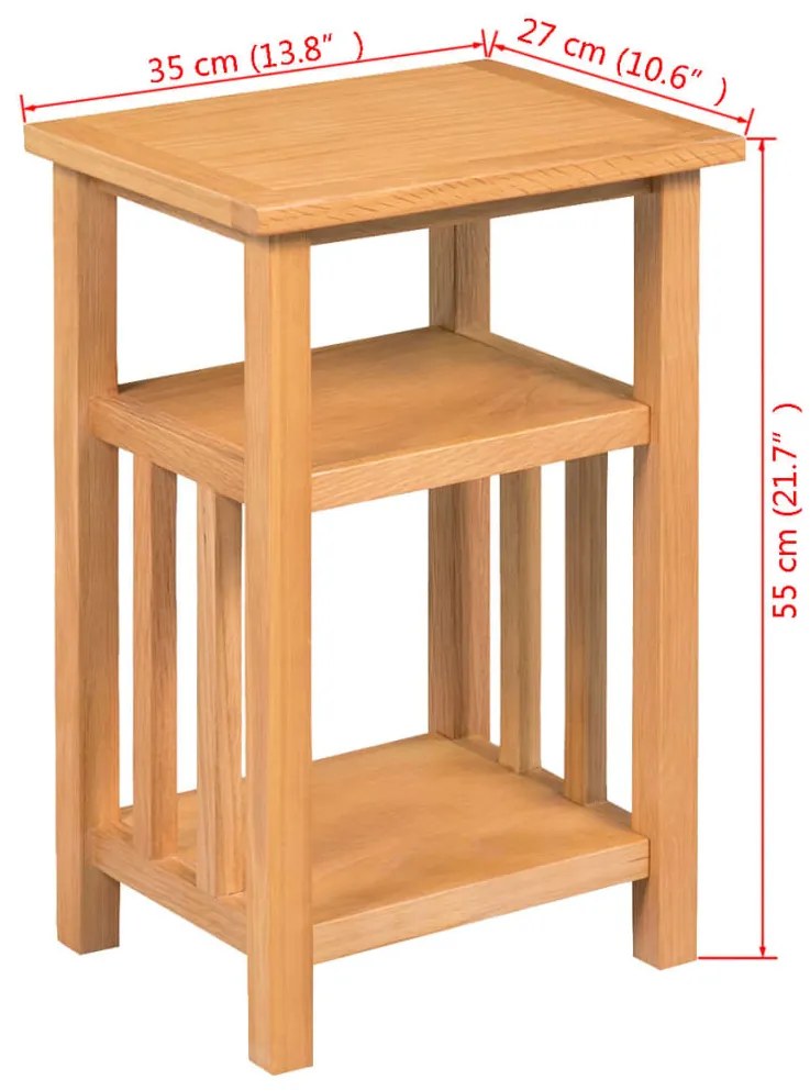 vidaXL Τραπέζι Βοηθητικό με Ράφι 27 x 35 x 55 εκ. Μασίφ Ξύλο Δρυός