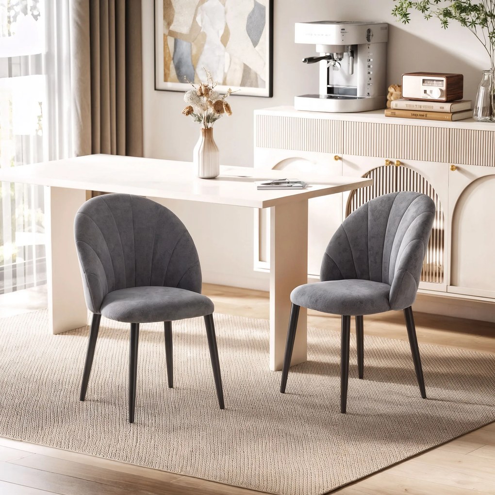 HOMCOM Σετ 2 καρεκλών τραπεζαρίας, Καρέκλες έμφασης, Καρέκλες κουζίνας, Ρετρό σχεδιασμός, όψη βελούδου, 52 cm x 54 cm x 79 cm, Γκρι