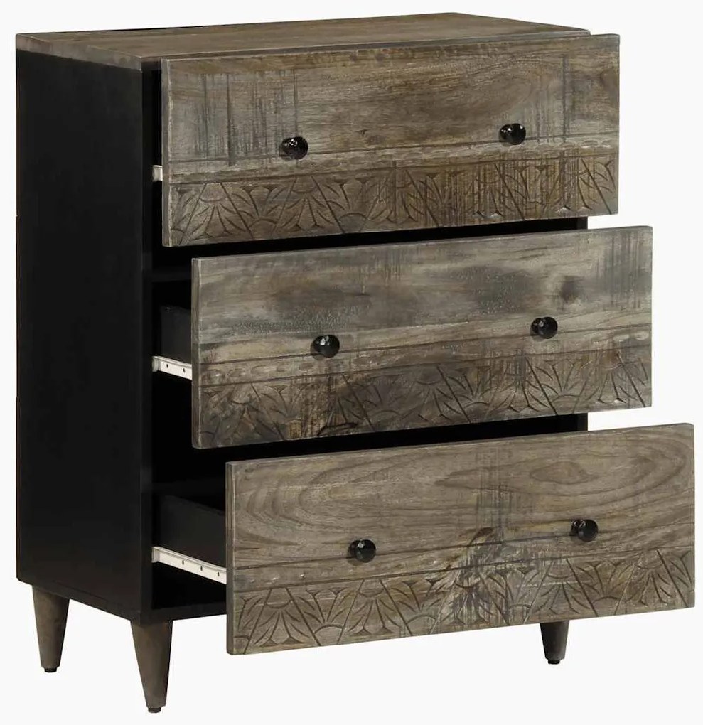 Sideboards 2 τεμάχια ανοιχτό γκρι 60x33,5x75cm μασίφ ξύλο Mango - Μαύρο