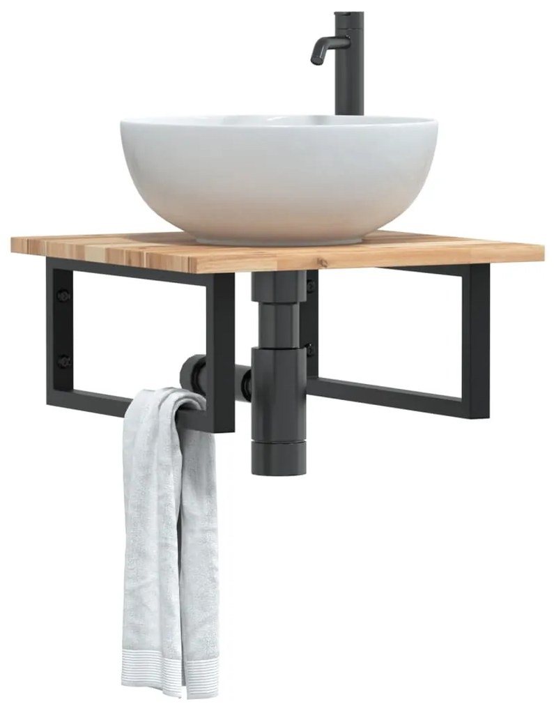 Ράφι Νιπτήρα Τοίχου από Ατσάλι / Μασίφ Ξύλο Ακακίας