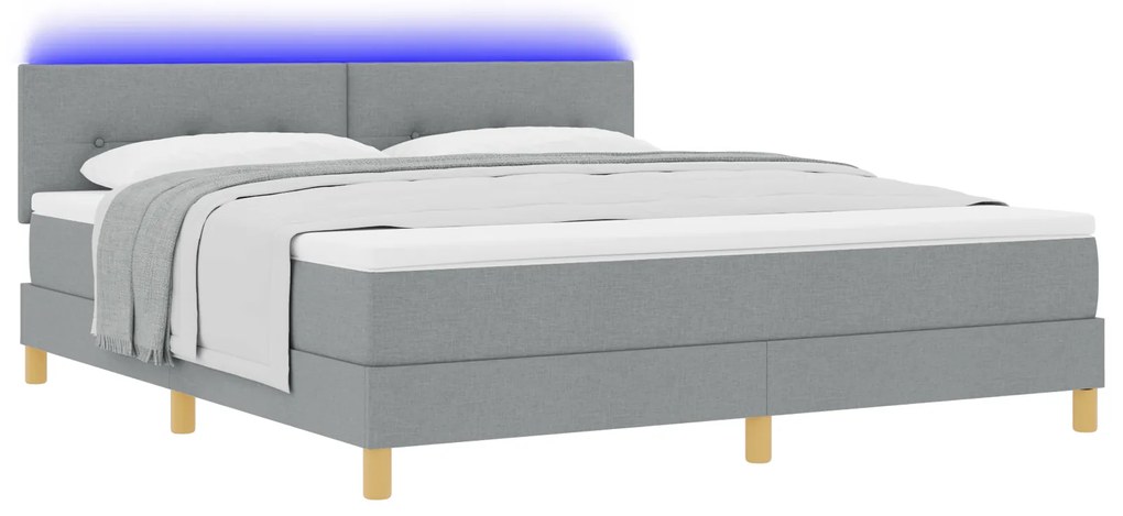 vidaXL Κρεβάτι με Σπριγκ με Στρώμα & LED Ανοιχτό Γκρι 180x200 cm Ύφασμα