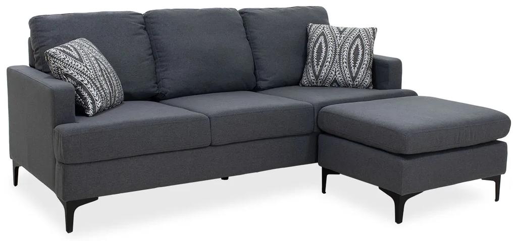 Γωνιακός καναπές με σκαμπό Slim pakoworld υφασμάτινος χρώμα ανθρακί με μαξιλάρια 185x140x70εκ Model: 074-000003