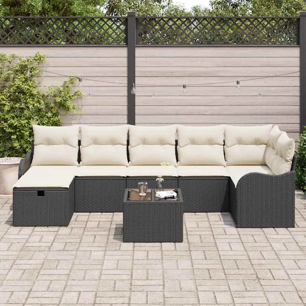 vidaXL Σετ Καναπέ Κήπου 8 pcs Μαύρο και κρεμ 287.5 x 122.5 x 85 cm
