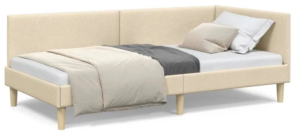 vidaXL Κρεβάτι Γωνίας Κρεμ 90 εκ x 200 εκ Ύφασμα και Κόντρα Πλακέ