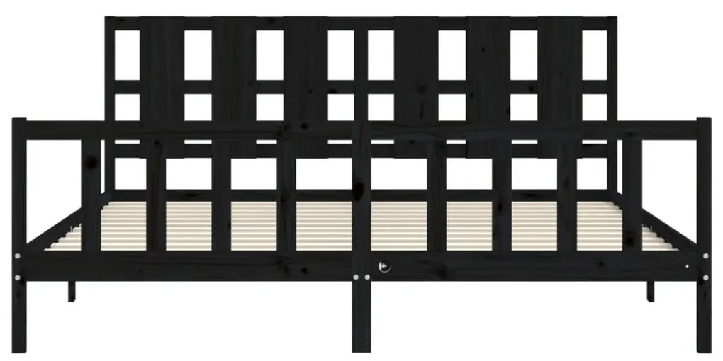 Πλαίσιο Κρεβατιού με Κεφαλάρι Μαύρο 200x200 εκ. Μασίφ Ξύλο - Μαύρο
