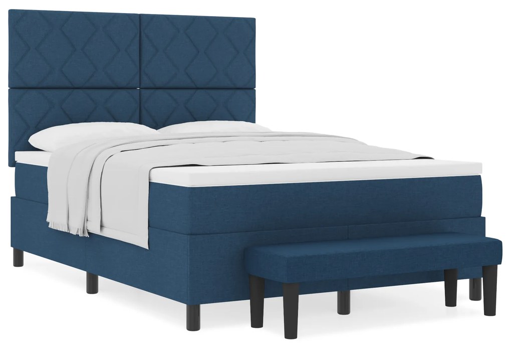 vidaXL Κρεβάτι box spring με στρώμα και πάγκο μπλε 140x190 εκ Ύφασμα