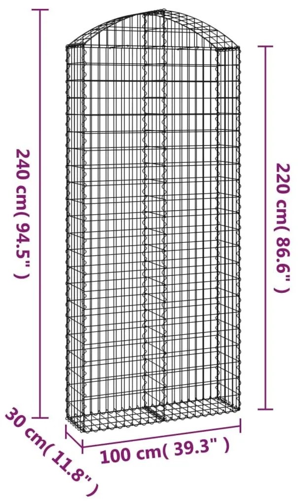 Συρματοκιβώτιο Τοξωτό 100x30x220/240εκ. από Γαλβανισμένο Χάλυβα - Ασήμι