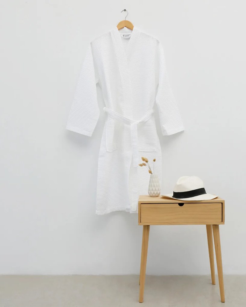 3D Πικέ Cotton Waffle Unisex Μπουρνούζι Fitz 280gsm Large Άσπρο