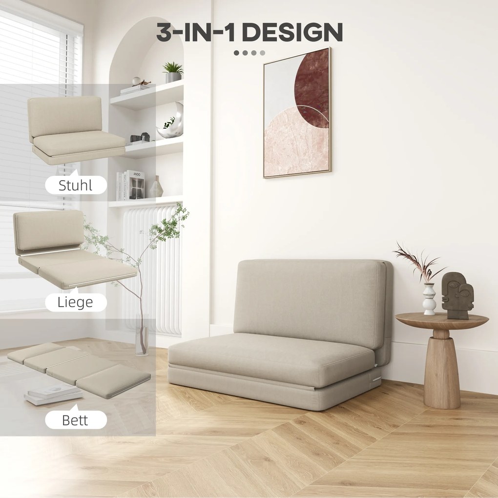 HOMCOM Αναδιπλούμενος πολυθρόνας 2-σε-1, στρώμα επισκέπτη, χωριζόμενος, πλάτους 120 cm, Μπεζ