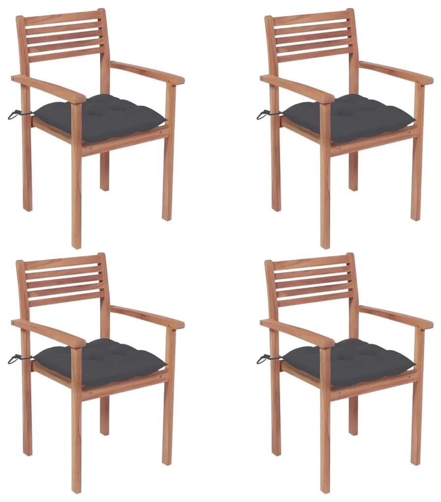 Καρέκλες Κήπου 4 τεμ. από Μασίφ Ξύλο Teak με Ανθρακί Μαξιλάρια