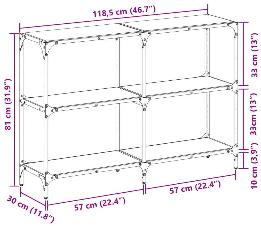 ΤΡΑΠΕΖΙ ΚΟΝΣΟΛΑ ΕΠΙΦΑΝΕΙΑ ΜΑΥΡΟ ΓΥΑΛΙ 118,5X30X81 ΕΚ. ΑΤΣΑΛΙ 846031