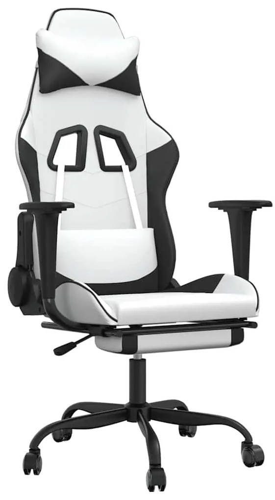vidaXL Καρέκλα Gaming Μασάζ Υποπόδιο Λευκό &amp; Μαύρο από Συνθετικό Δέρμα