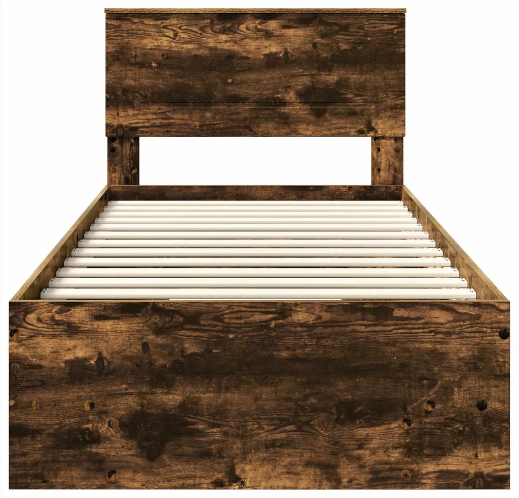 vidaXL Σκελετός Κρεβατιού Καπνιστό Δρύς 90 x 200 cm Επεξεργασμένο ξύλο