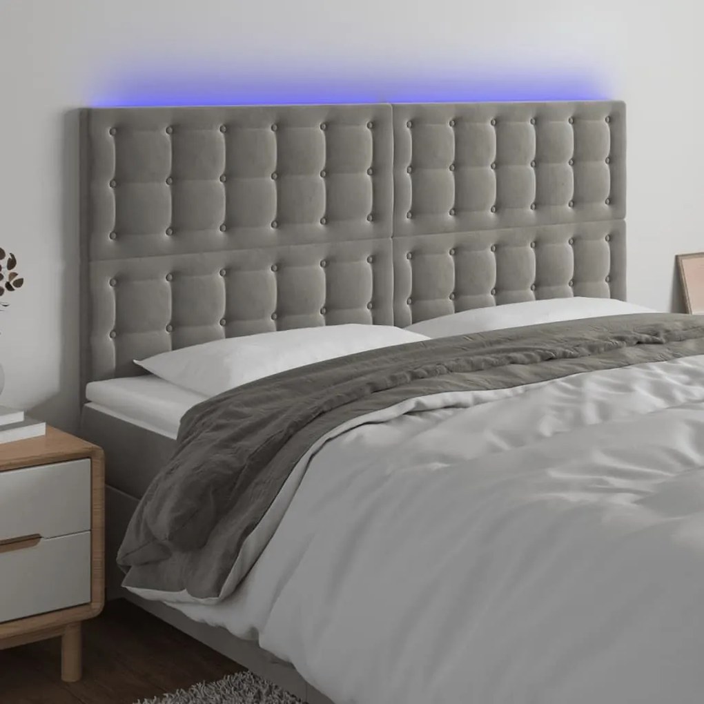 Κεφαλάρι Κρεβατιού LED Ανοιχτό Γκρι 180x5x118/128 εκ. Βελούδινο 3122918