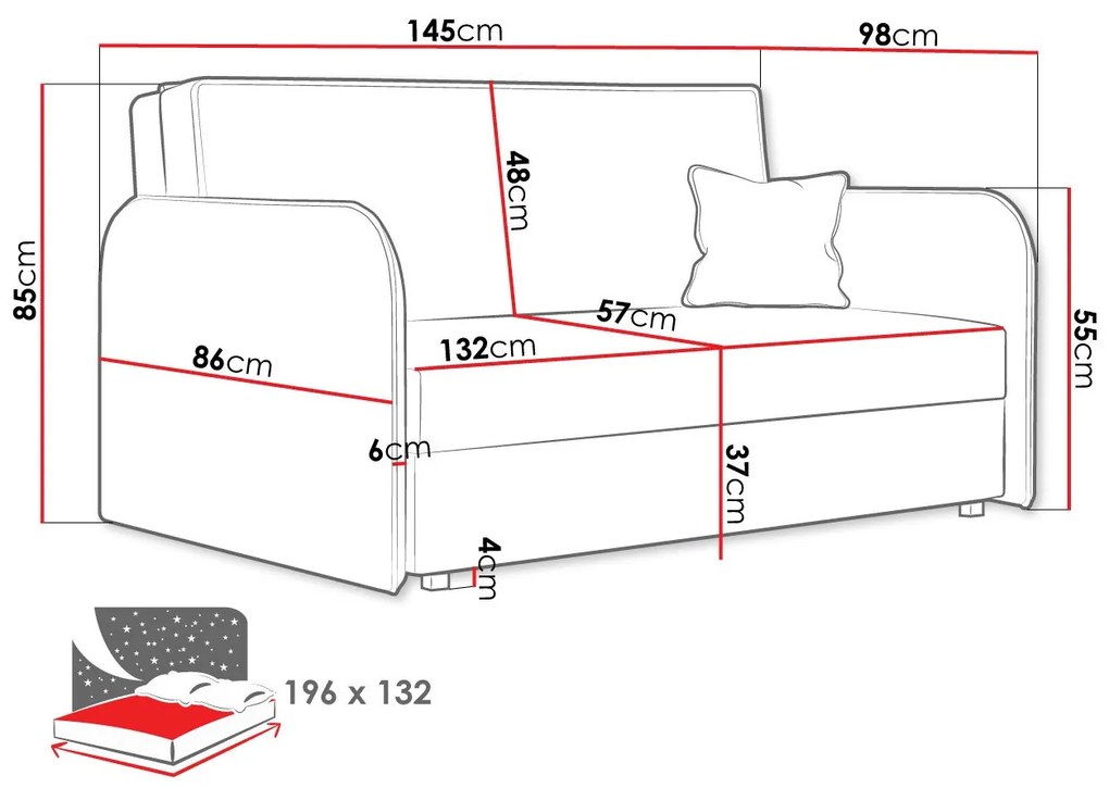 Καναπές κρεβάτι Columbus 123, Αριθμός θέσεων: 2, Αποθηκευτικός χώρος, 85x145x98cm, 62 kg, Πόδια: Μέταλλο, Έπιπλα ήδη συναρμολογημένα, Ξύλο: Πεύκο