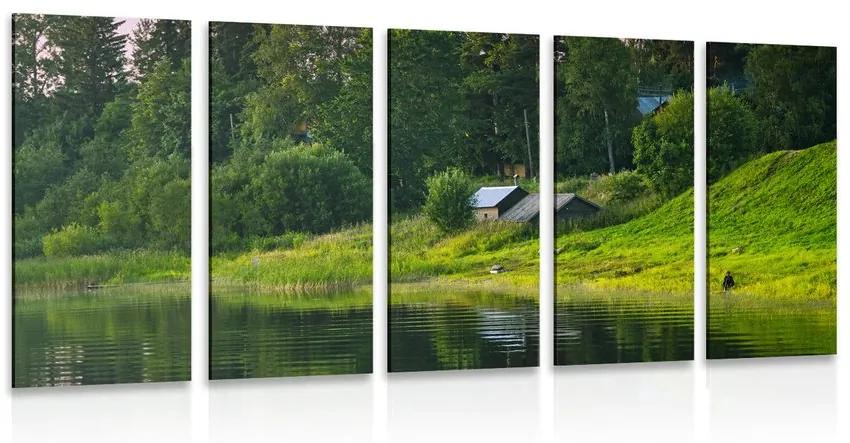 Εικόνα 5 μερών παραμυθένιων σπιτιών δίπλα στο ποτάμι - 100x50