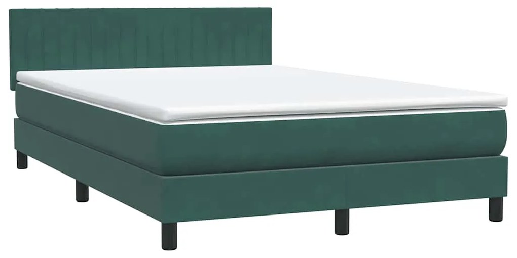 vidaXL Κρεβάτι Boxspring με Στρώμα Σκούρο Πράσινο 140x210εκ. Βελούδινο