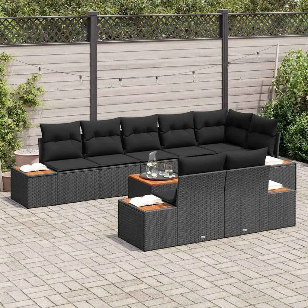 vidaXL Σετ Καναπέ Κήπου με μαξιλάρι 9 pcs Μαύρο Πολυ ράταν