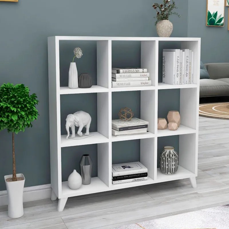 Βιβλιοθήκη μελαμίνης Saul Megapap χρώμα λευκό 88,2x20x88,2εκ.-GP041-0009,1