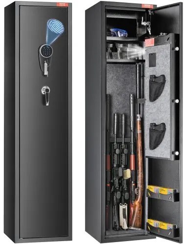 VEVOR 7-8 Rifles Gun Safe, Rifle Safe with Digital Keypad &amp; Lock, Gun Storage Cabinet for Shotguns with Built-in Storage Locker, Removable Storage Shelf for Home Long Gun and Pistols