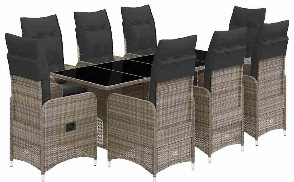 vidaXL Σετ Επίπλων Bistro Κήπου 9 τεμ. Γκρι Συνθετ. Ρατάν με Μαξιλάρια