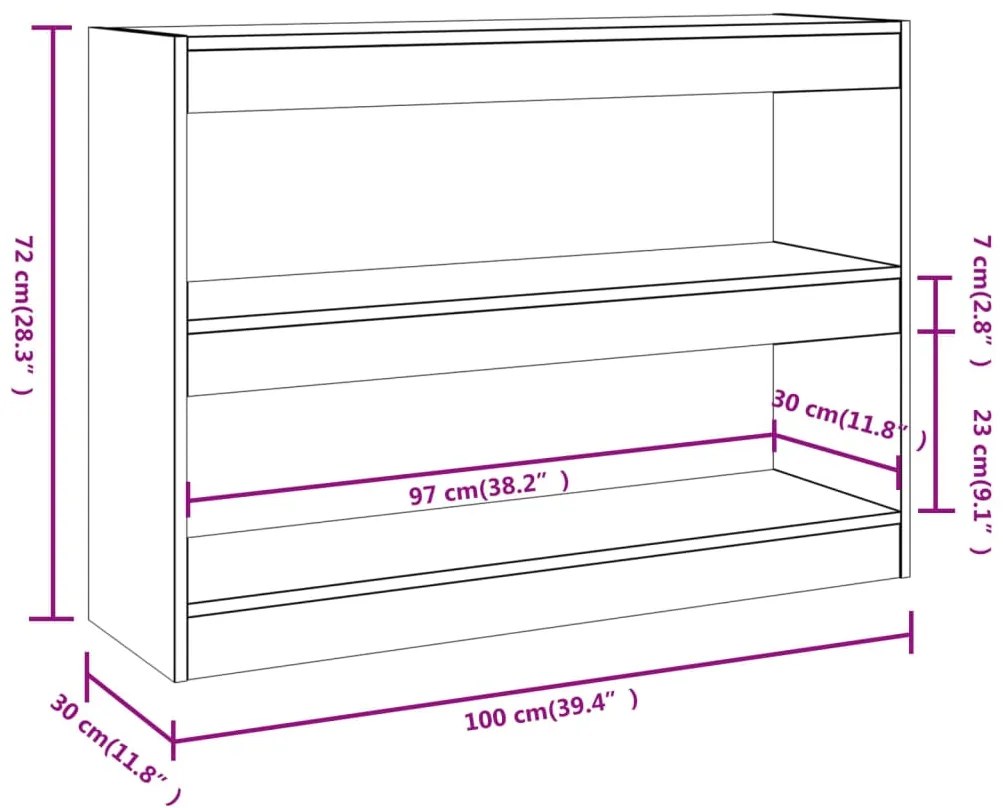 vidaXL Βιβλιοθήκη/Διαχωριστικό Χώρου Γκρι Sonoma 100x30x72 εκ.