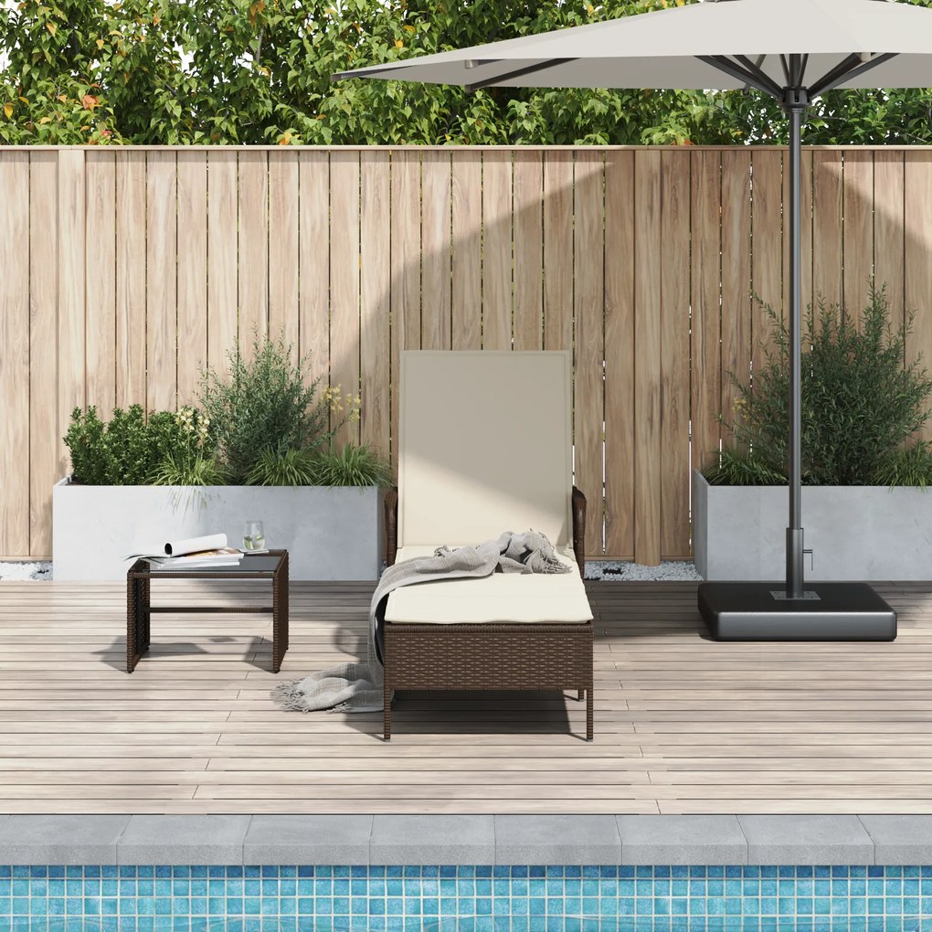 vidaXL Ξαπλώστρα Ήλιου Καφέ και Κρεμ PE Ρατάν 157 x 55 x 92 εκ