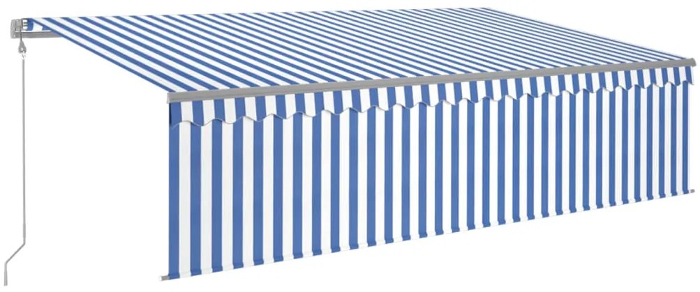 vidaXL Τέντα Αυτόματη με Σκίαστρο/LED/Αισθ. Ανέμου Μπλε/Λευκό 5 x 3 μ.