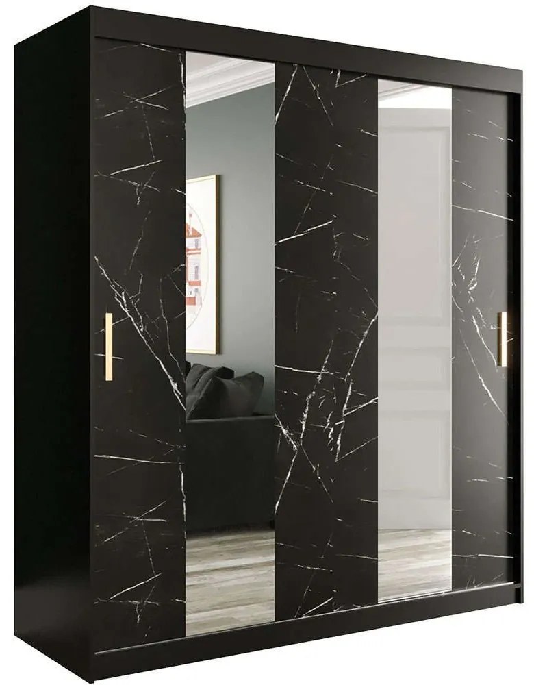 Ντουλάπα Δίφυλλη Συρόμενη Marmur 162352999 180x62x200cm Marble Effect Black-Gold Two Door