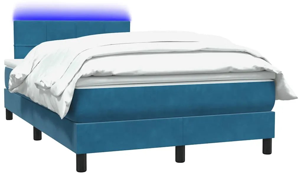vidaXL Κρεβάτι Boxspring με Στρώμα &amp; LED Σκούρο Μπλε 120x210 εκ. Βελούδινο