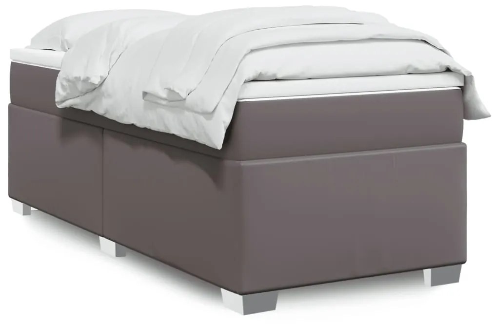 vidaXL Κρεβάτι Boxspring με Στρώμα Γκρι 90x190 εκ. από Συνθετικό Δέρμα