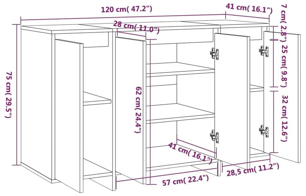 Βοηθητικό Ντουλάπι Καπνιστή Δρυς 120x41x75εκ Επεξεργασμένο Ξύλο - Καφέ