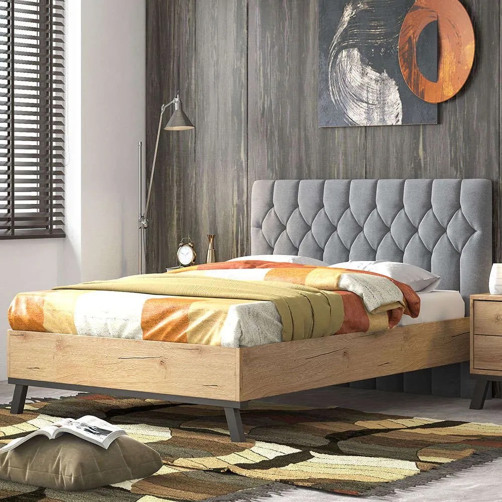 Κρεβάτι Nο76 150x200x111 Light Grey-Honey Διπλό