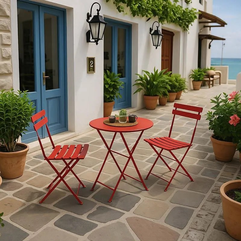 Σετ κήπου - Τραπεζαρία Bistro 3τεμ μεταλλική αναδιπλούμενη σε κόκκινη απόχρωση Φ60x71εκ 60x60x71 εκ.