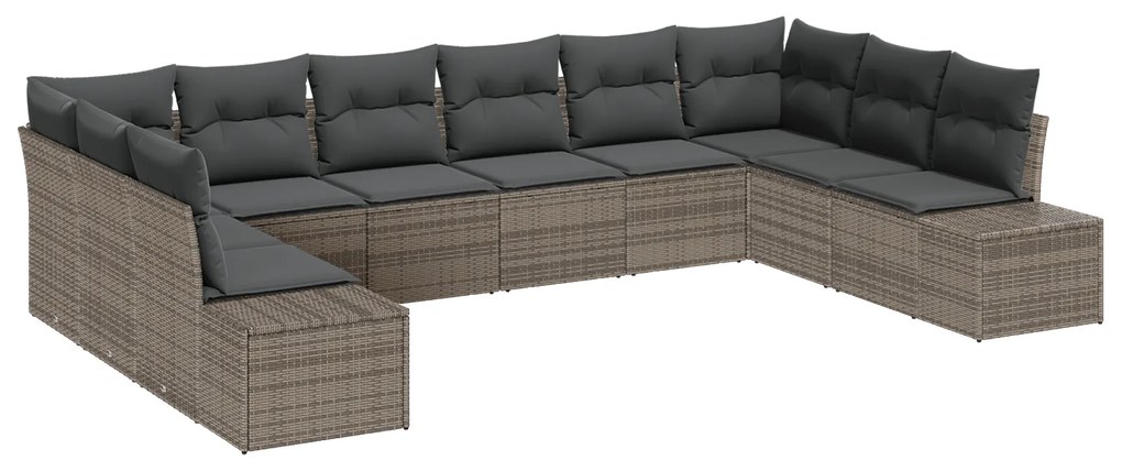 vidaXL Set Καναπέ Κήπου 10 τεμαχίων με μαξιλάρια Γκρι Πολυ Ρατάν