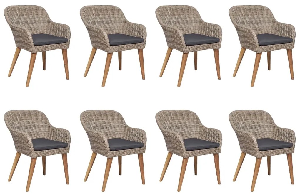 vidaXL Σετ Τραπεζαρίας Κήπου 9 Τεμαχίων Καφέ από Συνθετικό Ρατάν