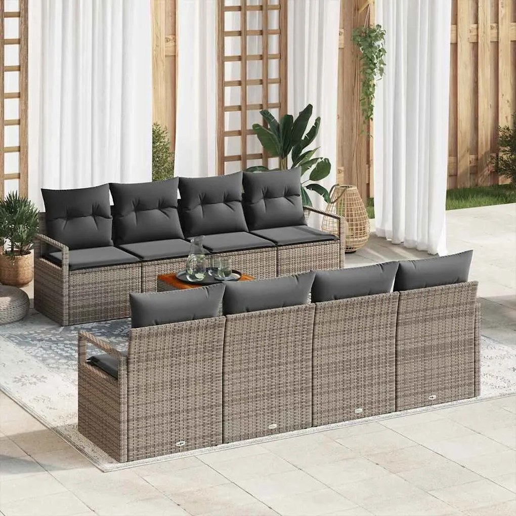 vidaXL Σετ Καναπέ Κήπου με μαξιλάρι 9 pcs Γκρι Πολυ ράταν