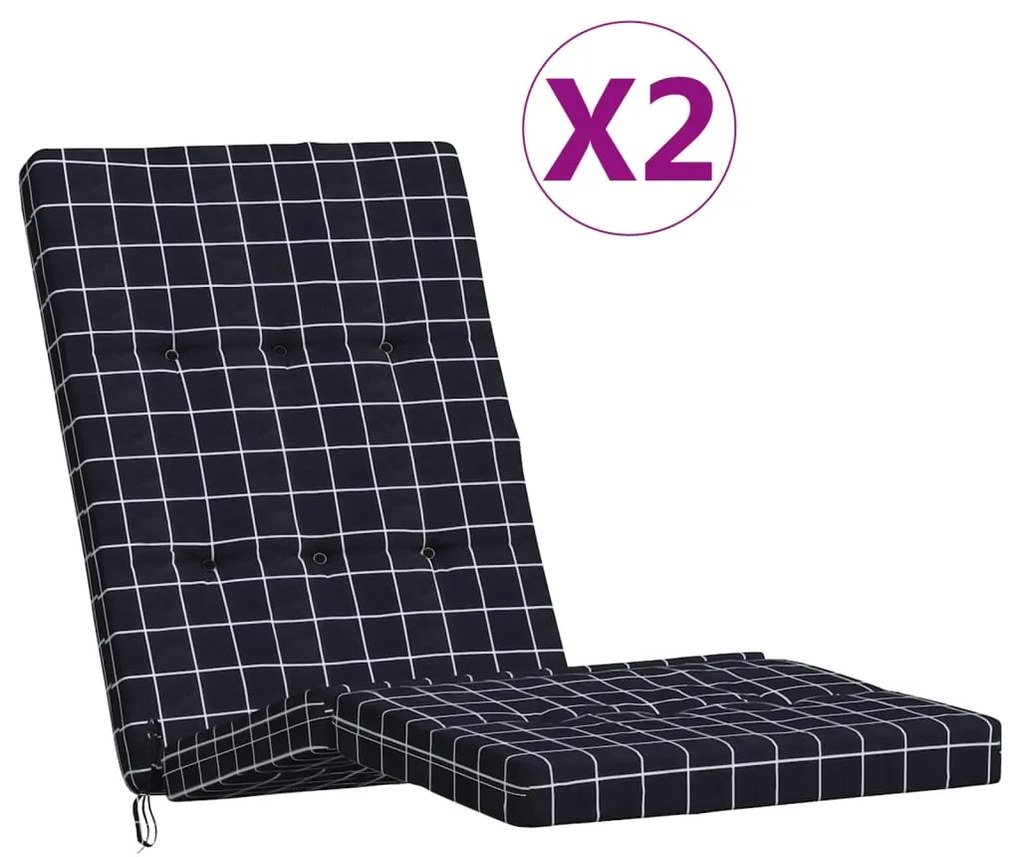 vidaXL Μαξιλάρια Ξαπλώστρας 2 Τεμ. Μαύρο Καρό από Ύφασμα Oxford