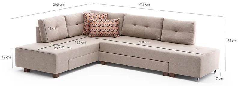 Γωνιακός καναπές κρεβάτι PWF-0517 pakoworld δεξιά γωνία ύφασμα κρεμ-καρυδί 282x206x85εκ - Ύφασμα - 071-001159