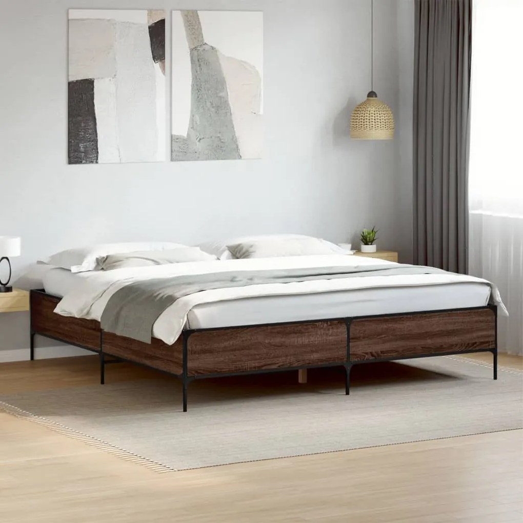 vidaXL Πλαίσιο Κρεβατιού Καφέ Δρυς 180x200 εκ. Επεξ. Ξύλο &amp; Μέταλλο