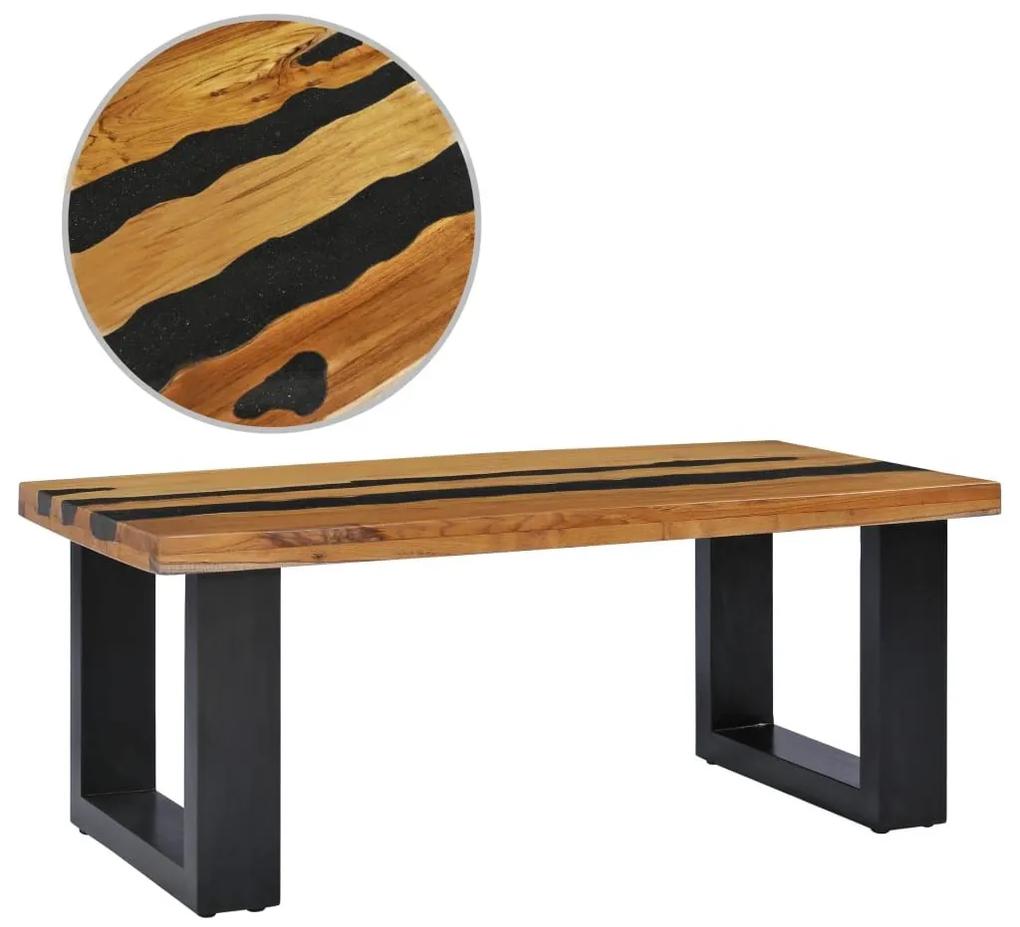 Τραπέζι Σαλονιού 100x50x40 εκ. Μασίφ Ξύλο Teak/Ηφαιστ. Πέτρωμα - Πολύχρωμο